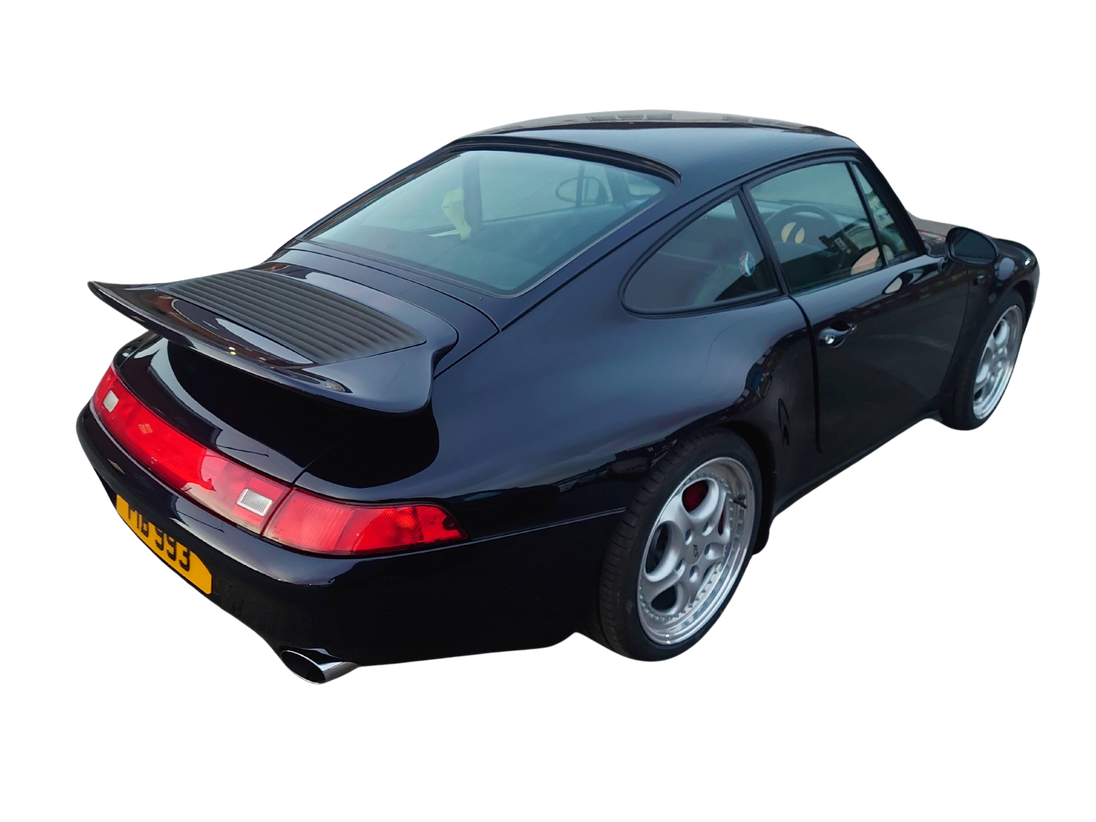 Perfected blue porsche 933 carrera to Rs coupe conversion on a white background, car bodyshop near me, cardiff city location